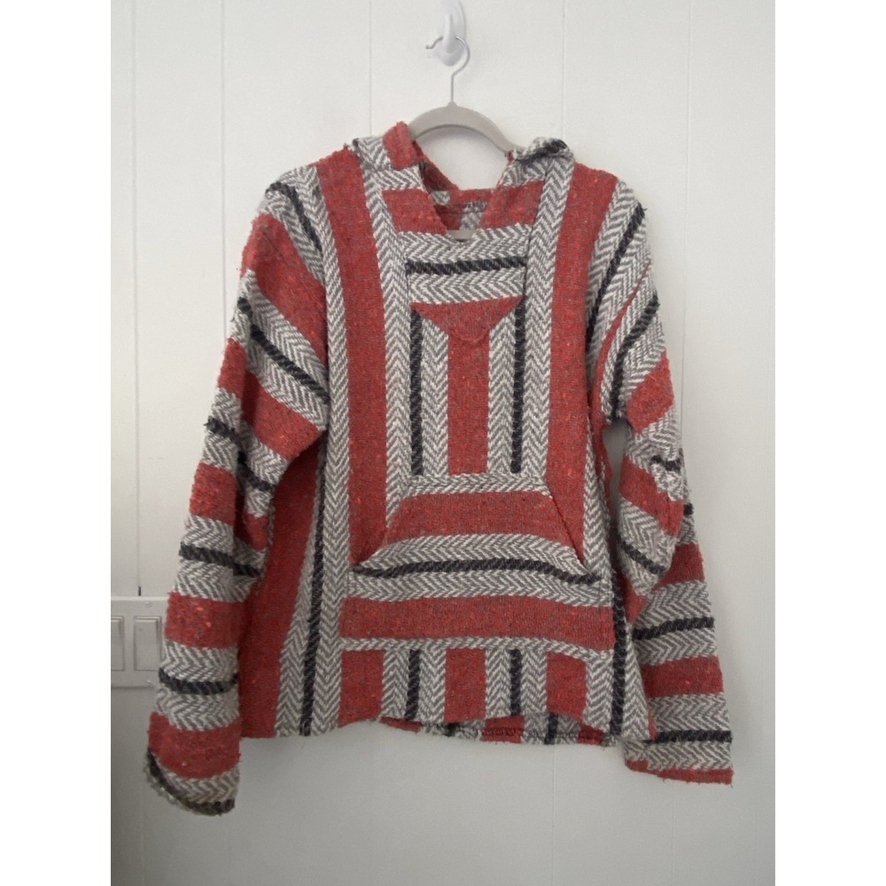 Baja Joe Unisex Mexican Cotton Blend Red Black Beach Hoodie Size Small